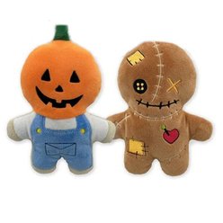 Petlou Halloween Trick Or Treat Pals Scarecrows Squeaky Dog Plush Toy, 7-in, 2 count