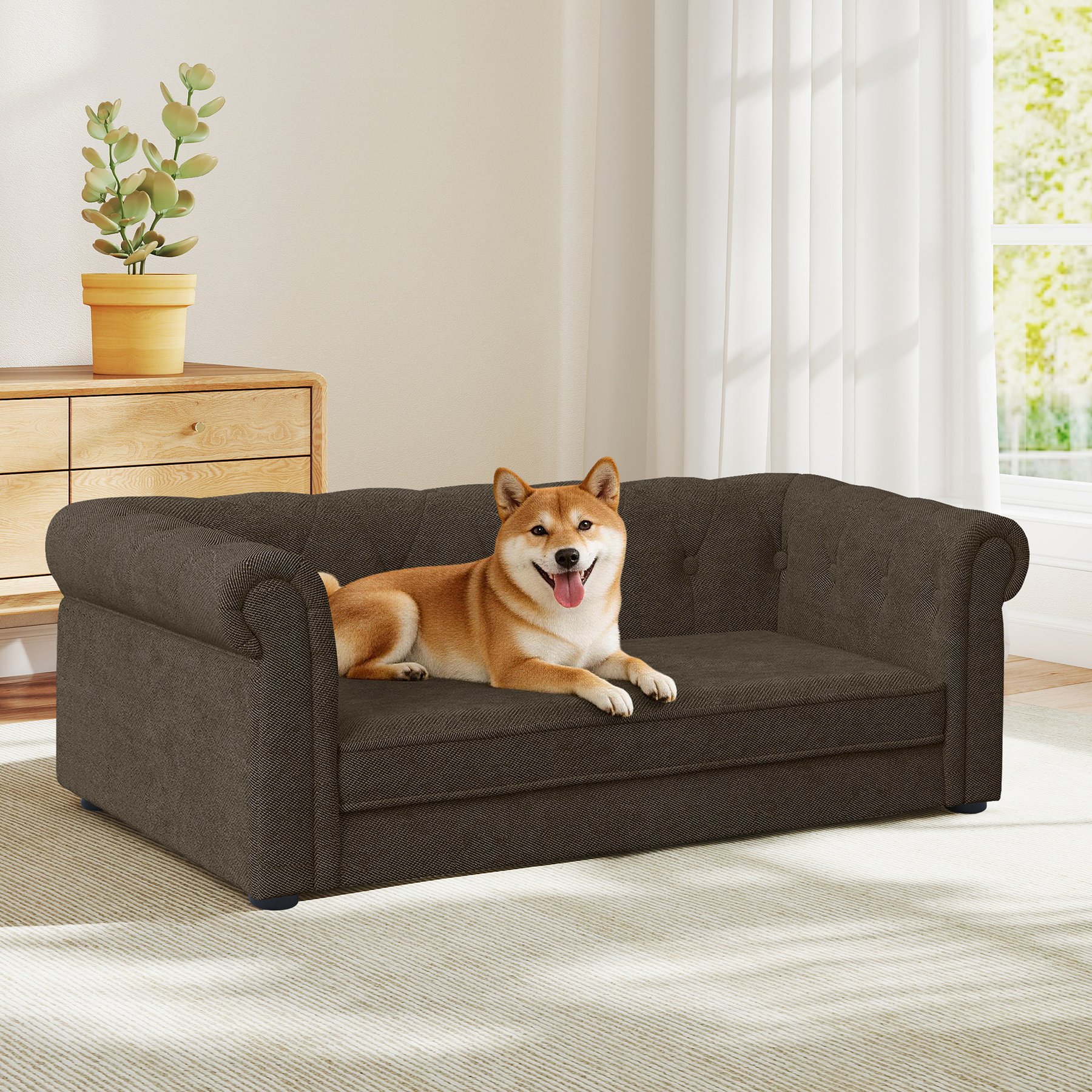 Yafylly Modern Couch Memory Foam Furniture Style Dog Sofa Bed, Medium: 38 x 23 x 14-in, Dark Brown