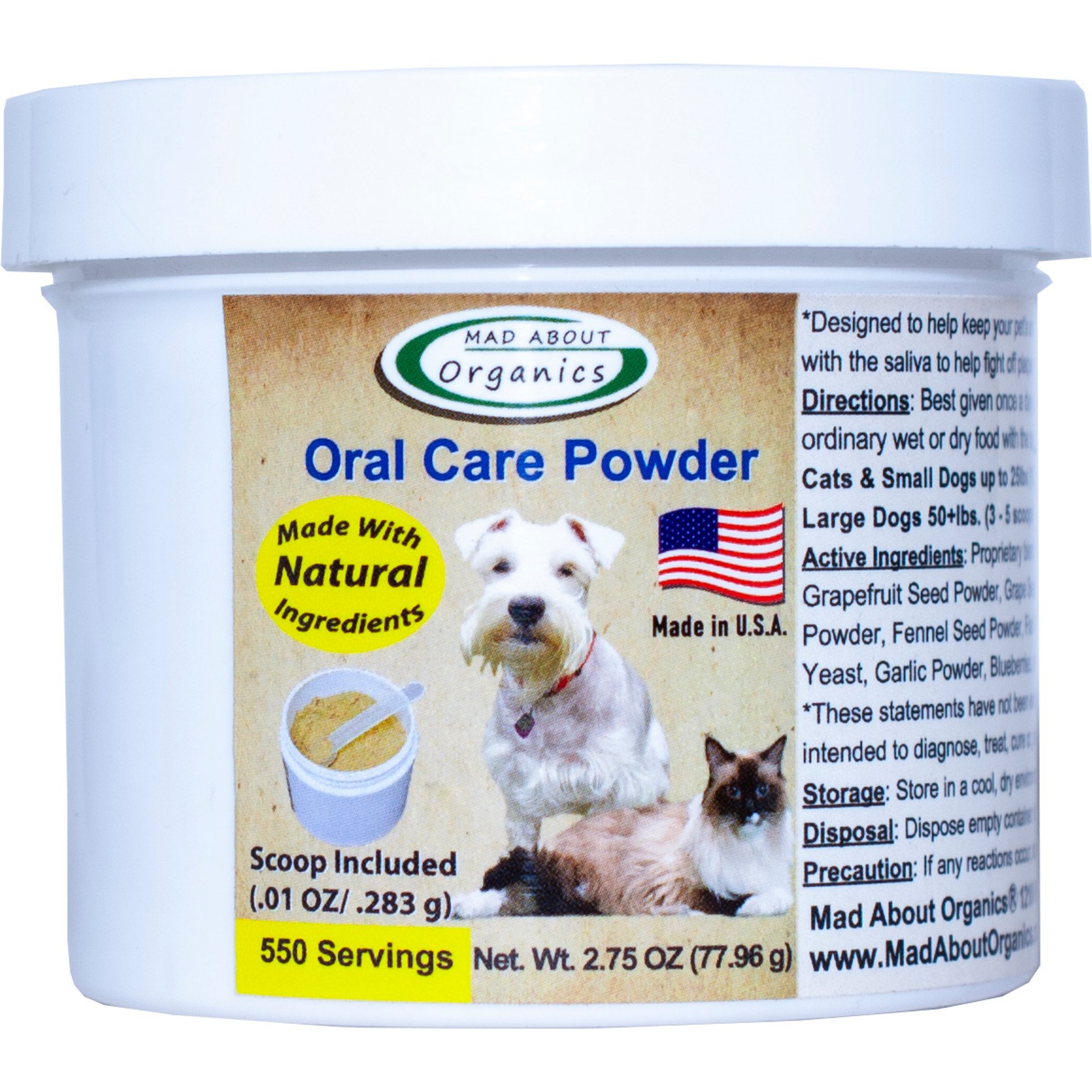 Mad About Organics Oral Care Powder Supplement for Dogs & Cats, 2.75-oz jar