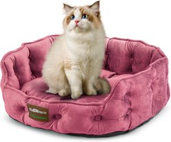 ClevaHome Non-Slip Bottom Comfortable Machine Washable Round Bolster Dog & Cat Bed, Small: 20 x 19 x 6-in, Plum Pink slide 2 of 8