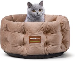 ClevaHome Deep Nest Luxurious Velvet Extra High Side Non-Slip Bottom Round Comfortable Machine Washable Bolster Dog & Cat Bed, Small: 20 x 20 x 8-in, Warm Beige