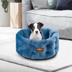 ClevaHome Deep Nest Luxurious Velvet Extra High Side Non-Slip Bottom Round Comfortable Machine Washable Bolster Dog & Cat Bed, Small: 20 x 20 x 8-in, Steel Blue slide 2 of 9