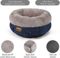 ClevaHome Cozy Ultra-Soft Round Plush Raised Side Anti-Slip Base Comfortable Machine Washable Bolster Dog & Cat Bed, Small: 20 x 20 x 8-in, Denim Grey slide 2 of 8