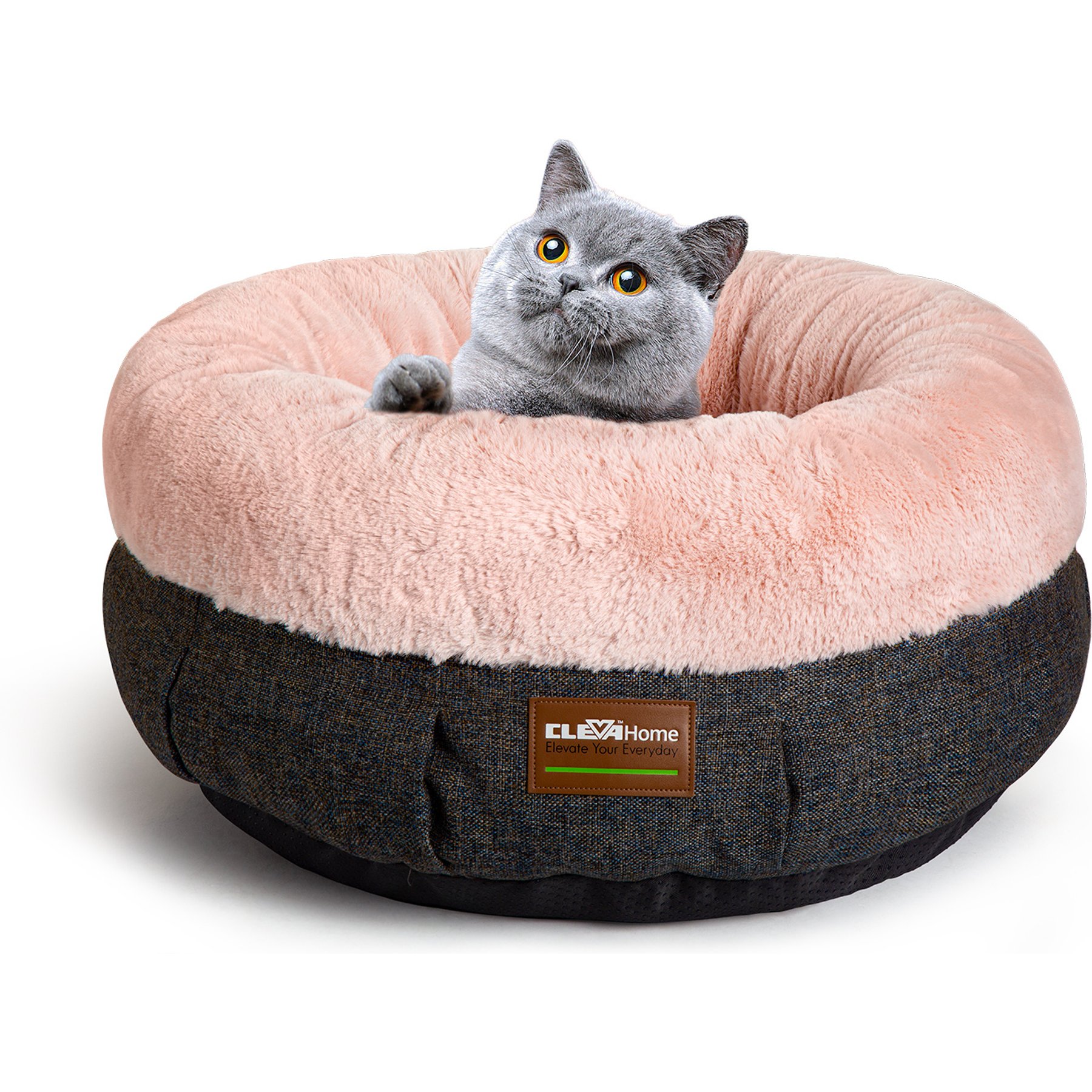 ClevaHome Cozy Ultra-Soft Round Plush Raised Side Anti-Slip Base Comfortable Machine Washable Bolster Dog & Cat Bed, Small: 20 x 20 x 8-in, Blush Pink