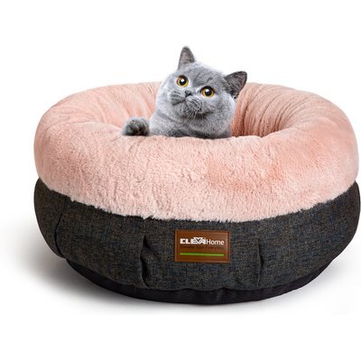 ClevaHome ClevaHome Cozy Ultra-Soft Round Plush Raised Side Anti-Slip Base Comfortable Machine Washable Bolster Dog & Cat Bed, Small: 20 x 20 x 8-in, Blush Pink