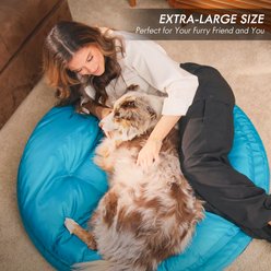 ClevaHome Orthopedic Dual Layer Water Repellent Round Non-Slip Bottom Comfortable Machine Washable Cover Bolster Dog & Cat Bed, Large: 42 x 42 x 8-in, Mosaic Blue slide 2 of 9