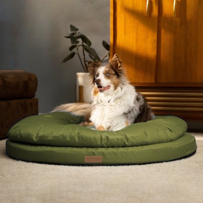 ClevaHome ClevaHome Orthopedic Dual Layer Water Repellent Round Non-Slip Bottom Comfortable Machine Washable Cover Bolster Dog & Cat Bed, Large: 42 x 42 x 8-in, Olive Branch