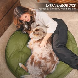 ClevaHome Orthopedic Dual Layer Water Repellent Round Non-Slip Bottom Comfortable Machine Washable Cover Bolster Dog & Cat Bed, Large: 42 x 42 x 8-in, Olive Branch slide 2 of 9