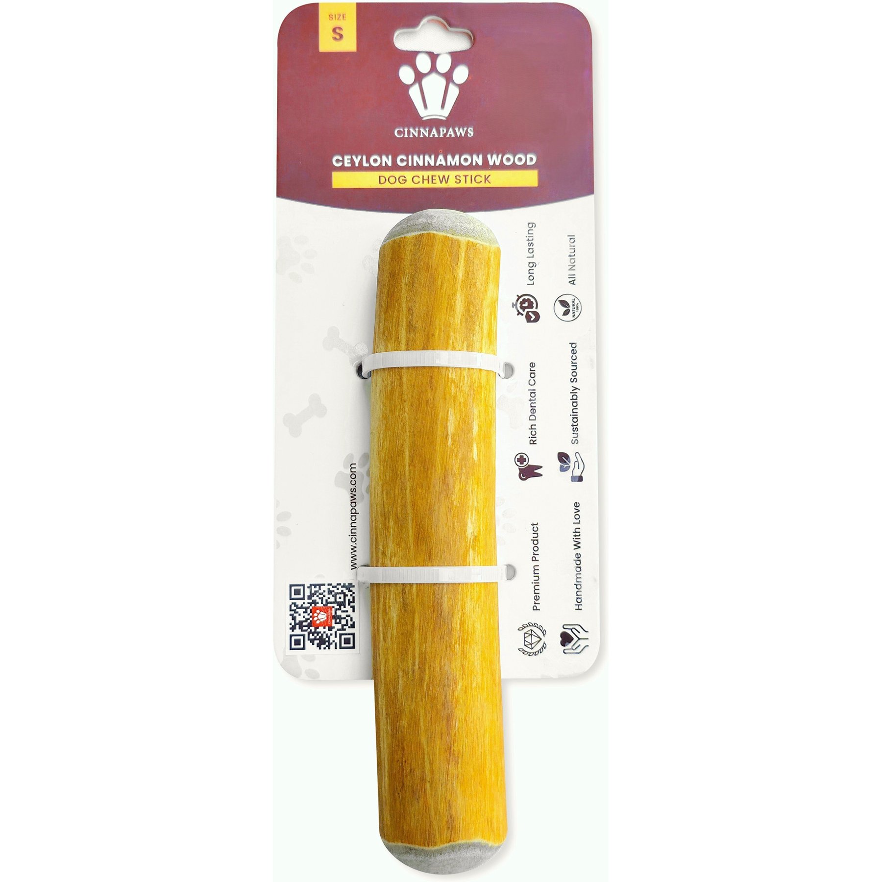 Cinnapaws Ceylon Cinnamon Wood Dog Chew Toy, Small
