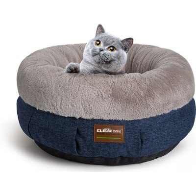 ClevaHome ClevaHome Cozy Ultra-Soft Round Plush Raised Side Anti-Slip Base Comfortable Machine Washable Bolster Dog & Cat Bed, Small: 20 x 20 x 8-in, Denim Grey