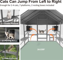 TIMHAKA Weatherproof Wooden Outdoor Catio Enclosure with 7 Tiered Platforms & 2 Premium Resting Boxes, Grey, Large: 71 x 49 x 71-in slide 2 of 7