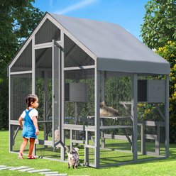 TIMHAKA Weatherproof Wooden Outdoor Catio Enclosure with 7 Tiered Platforms & 2 Premium Resting Boxes, Grey, Large: 71 x 49 x 71-in