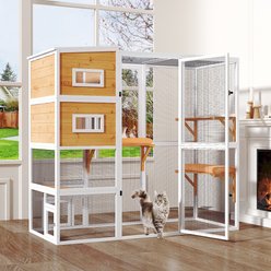 TIMHAKA 4-Tier Outdoor Connect to Window Cat Enclosure with Weatherproof Roof, Resting Rooms, Platforms & Large Door, 76 x 32.7 x 70.8-in, White