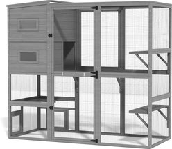 TIMHAKA Indoor 4-Tier Cat Enclosure with Window Access, 3 Resting Rooms, 3 Platforms & 2 Large Doors, Grey, Large: 76 x 32.7 x 70.8-in