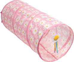 Catstages Indoor Collapsible Hide & Play Tube Tunnel Cat Toy with Plush Catnip Toy, Pink Daisy
