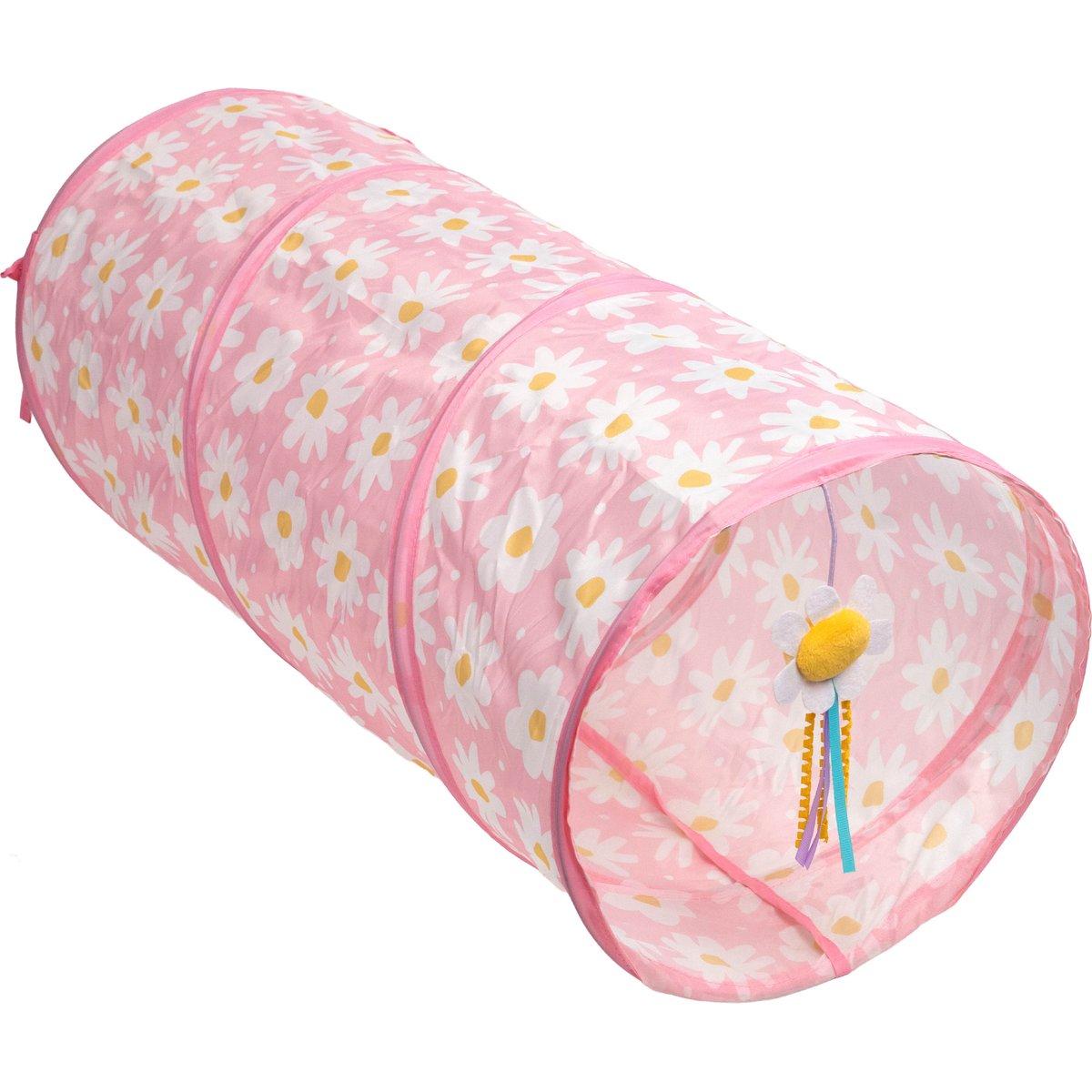 Catstages Indoor Collapsible Hide & Play Tube Tunnel Cat Toy with Plush Catnip Toy, Pink Daisy