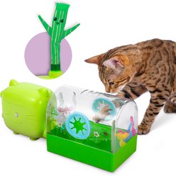 Catstages 2-in-1 Air Blaster Play Set Two Interchangeable Terrarium & Dancing Cactus Electronic Preening Cat Toy, Green