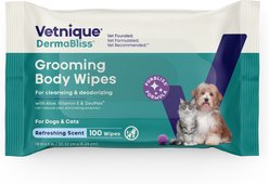 Vetnique Labs DermaBliss Deodorizing Refreshing Scent Dog & Cat Grooming Wipes, 100 count