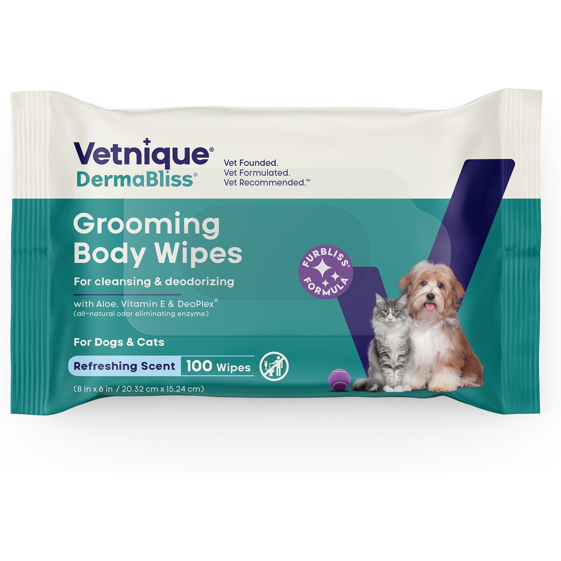 Vetnique Labs DermaBliss Deodorizing Refreshing Scent Dog & Cat Grooming Wipes, 100 count