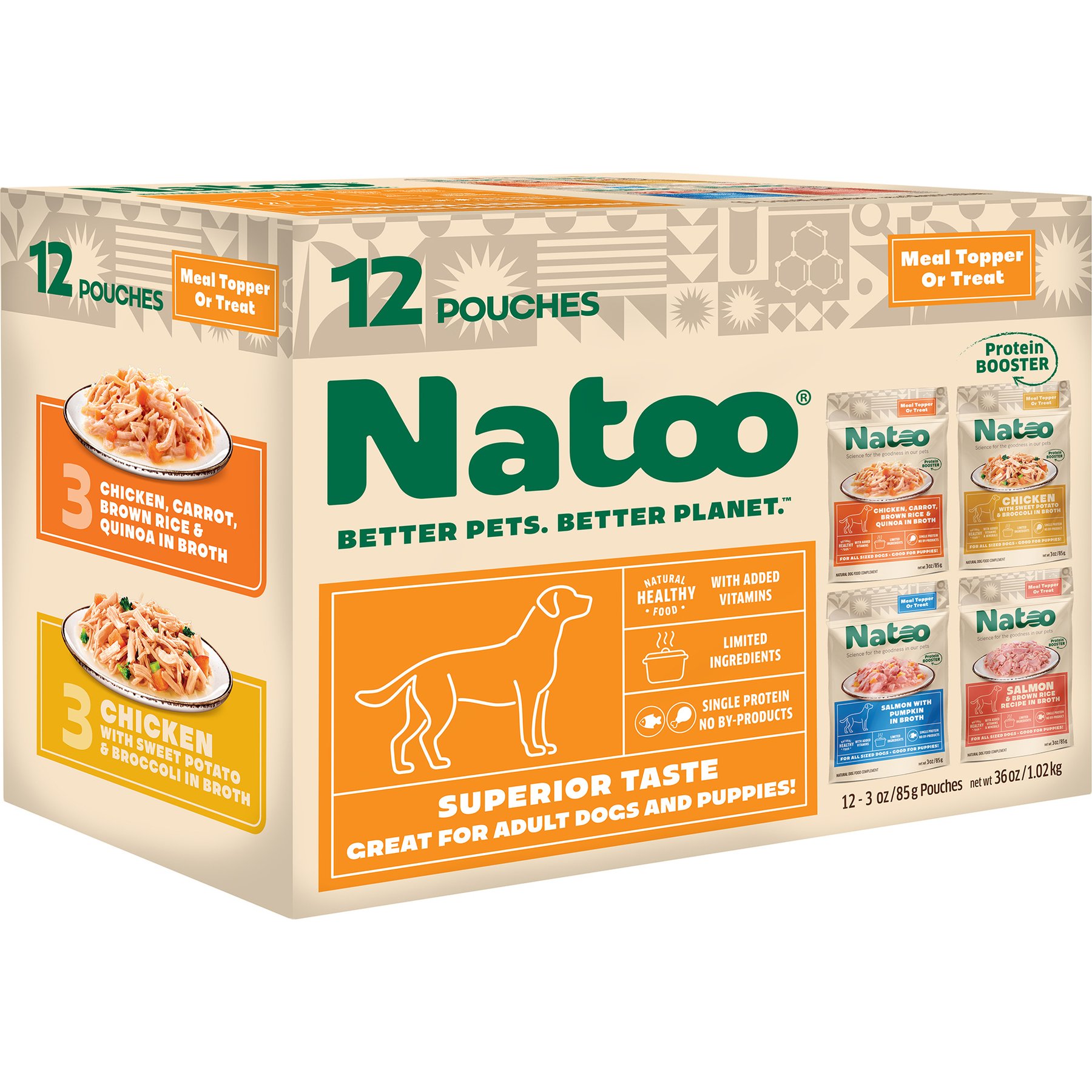 Natoo Variety Pack All-Lifestages Limited Ingredient Chicken Wet Dog Food Topper, 2.4-oz bag, case of 12