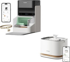 Petlibro One RFID Automatic Stainless Steel Feeder & Dockstream Wireless Cat Fountain Set, White, 2 count