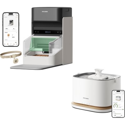 Petlibro Petlibro One RFID Automatic Stainless Steel Feeder & Dockstream Wireless Cat Fountain Set, White, 2 count