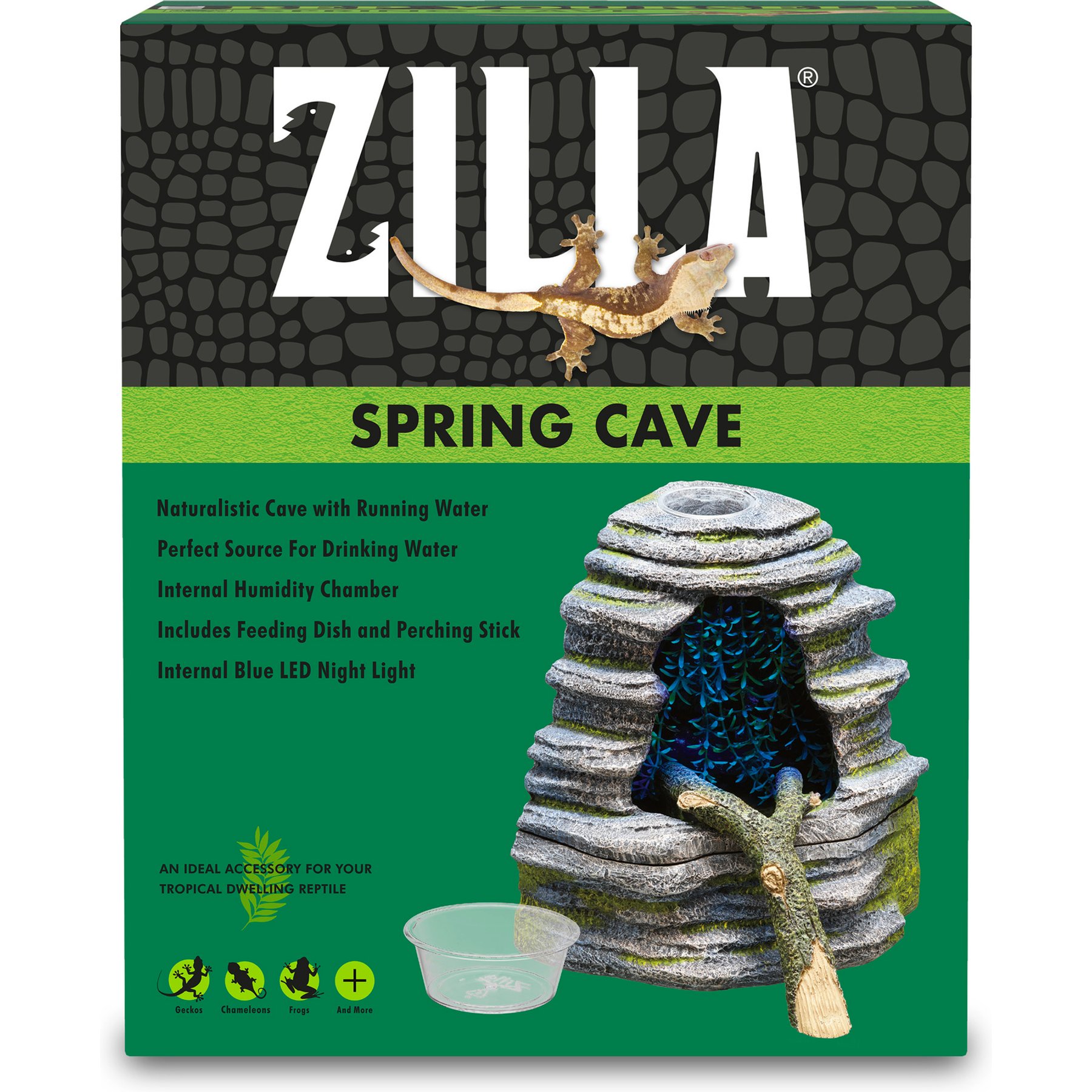 Zilla Spring Cave Decor with Blue LED Rain Chamber, One Size
