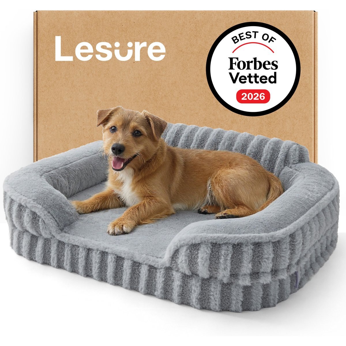 Lesure High-Back Orthopedic Dog Sofa Bed, Grey, Medium
