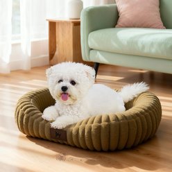 LFC PETS Washable Bolster Dog & Cat Bed with Removable Inner Cushion, Khaki, Medium Plus