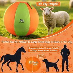 allforpaws Outdoor Pawherd Ball 55 Tough Dog Ball Toy, Orange/Green slide 2 of 9