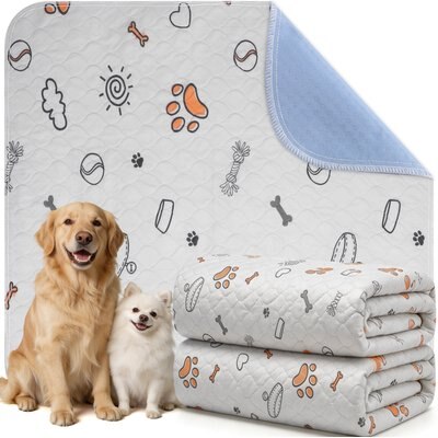 Invenho Invenho Washable Non-Slip Potty Training Dog Pee Pad, Grey, 2 count, 34 x 36-in