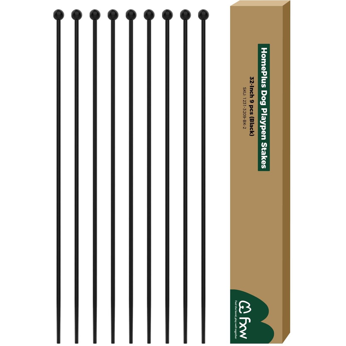FXW Indoor Dog Playpen Replacement Stakes, Black, 9 count, 32-in