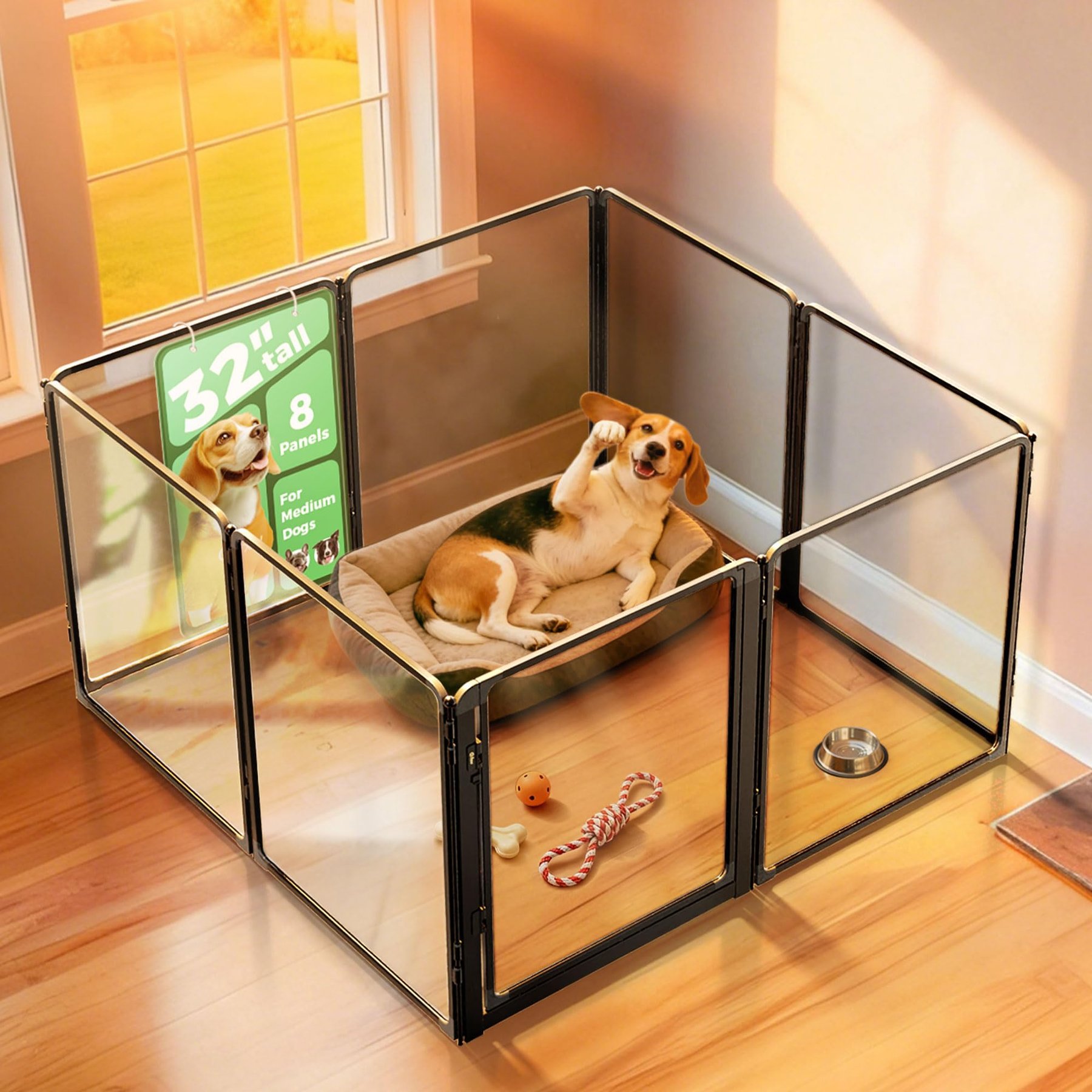 FXW Metal Indoor Dog Playpen, Black, 32-in, 8-acrylic panel
