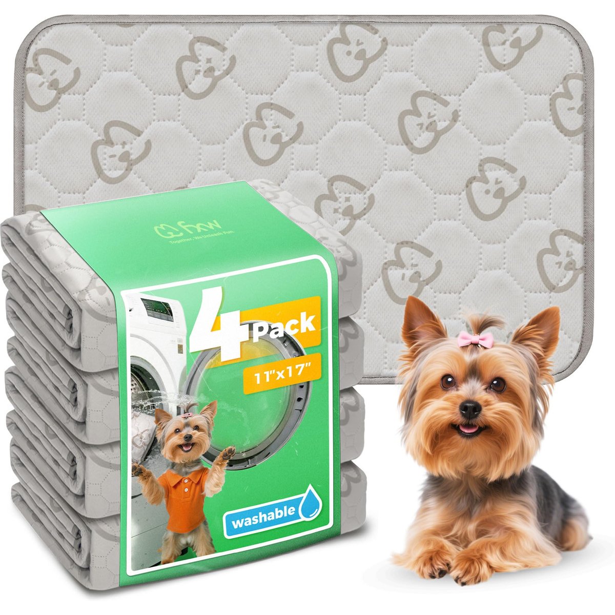 FXW Washable Dog Pee Pads, Khaki, Rectangle: 17 x 11-in, 4 count