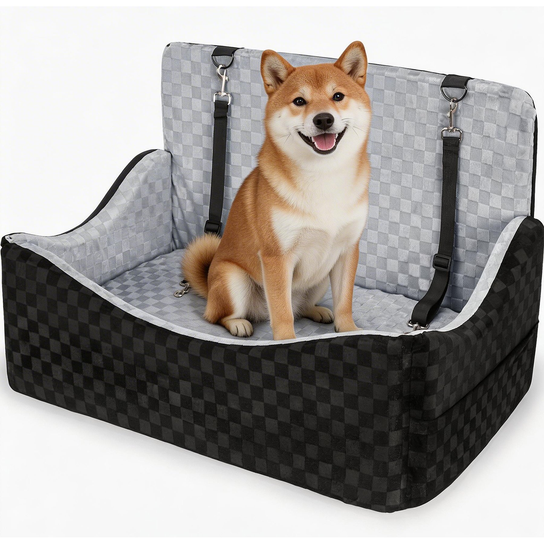 AIPERRO Portable Dog Car Booster Seat with Adjustable Straps, Grey, Large