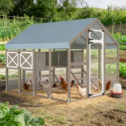 Petscosset Waterproof Cover Wooden Chicken Coop Run Cage with Nesting Boxes, 8 to 12 Chicken Flock Size Large Capacity, 94.5 x 70 x 71-in