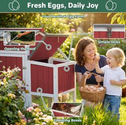 Petscosset Outdoor Chicken Coop Tractor House with Wheels & Nesting Box Flock Size Large Capacity, 77.4 x 25.6 x 39.4-in, Red slide 2 of 8