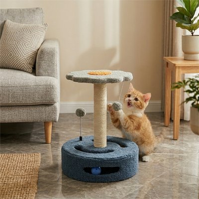 HOMAGICO HOMAGICO Replaceable Sisal Pad & Hanging Ball Toy with Mouse Hole 18-in Linen Modern Cat Scratcher, Grey