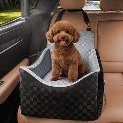 AIPERRO Portable Dog Car Booster Seat with Adjustable Straps, Grey, Medium