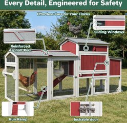 Petscosset Run Weatherproof Mobile Chicken Coop House with Wheels & Nesting Box Flock Size Large Capacity, 82.7 x 25.6 x 39.4-in, Red slide 2 of 8