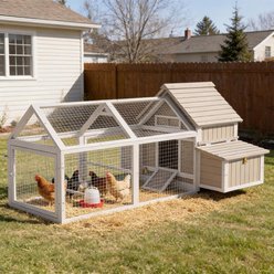 Petscosset Chicken Coop House for 2 to 5 Chickens with Run, 4 Perches & Nesting Boxes Flock Size Large Capacity, 82.9 x 57.9 x 39.4-in