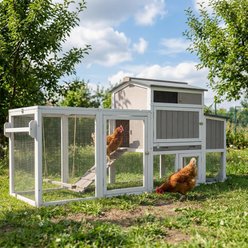 Petscosset Outdoor Chicken Coop Tractor House with Wheels & Nesting Box Flock Size Large Capacity, 77.4 x 25.6 x 39.4-in, Gray