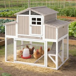 Petscosset Outdoor Chicken Coop with Run, Poultry Cage, 4 Perches & Nesting Boxes Flock Size Large Capacity, 56.3 x 35.24 x 52.8-in, Gray