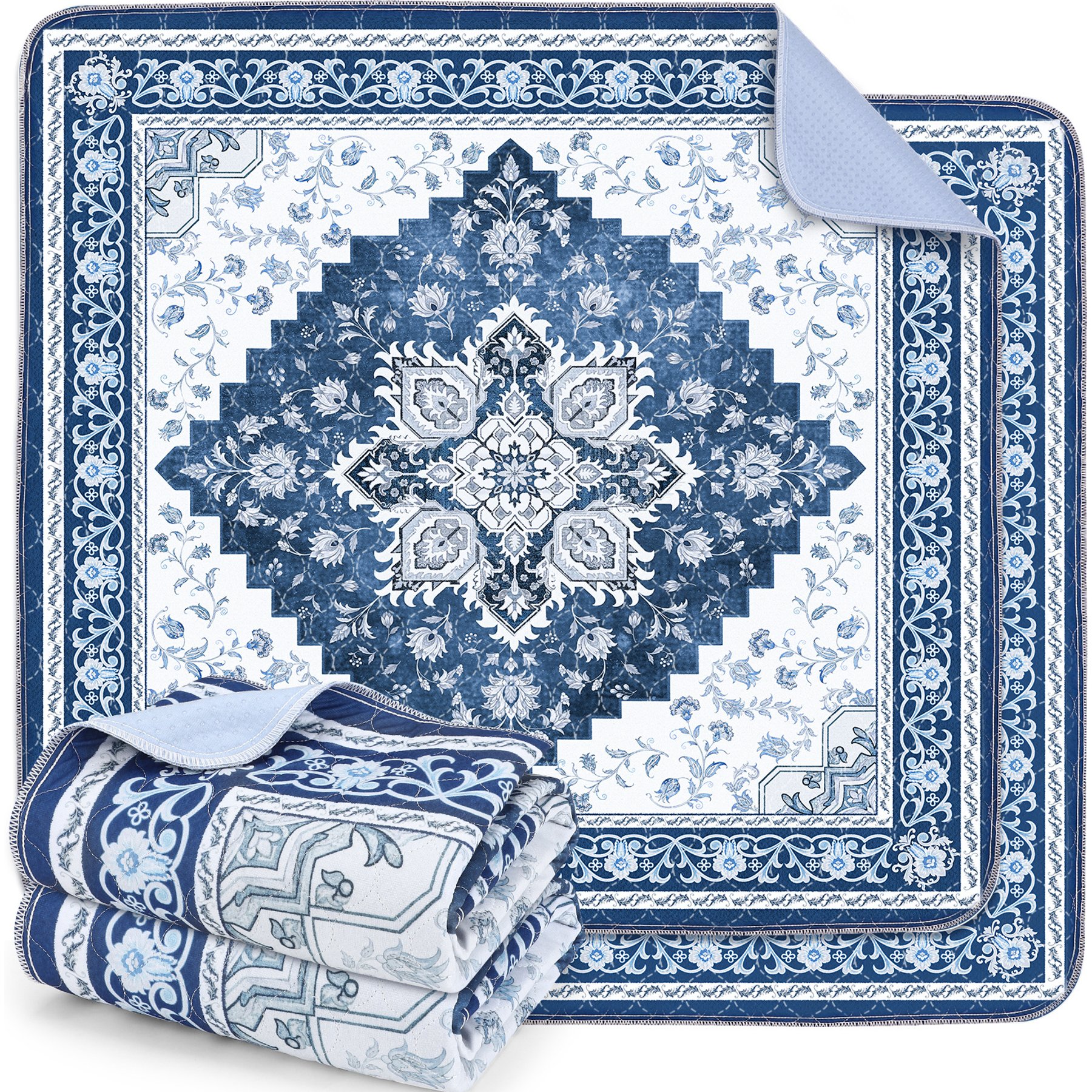 JOEJOY Reusable Non-Slip Waterproof Mat Washable Potty Training Dog Pee Pads, Blue, 2 count, 72 x 72in