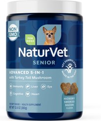 NaturVet Senior Advanced 5-in-1 Support Turkey Tail Mushroom, Ginko Biloba, Coenzyme Q10 & Lutien Dog Supplement, 120 count