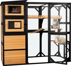 FunXplore Catio Enclosure 4 Tier Wood Outdoor Cat House, Brown