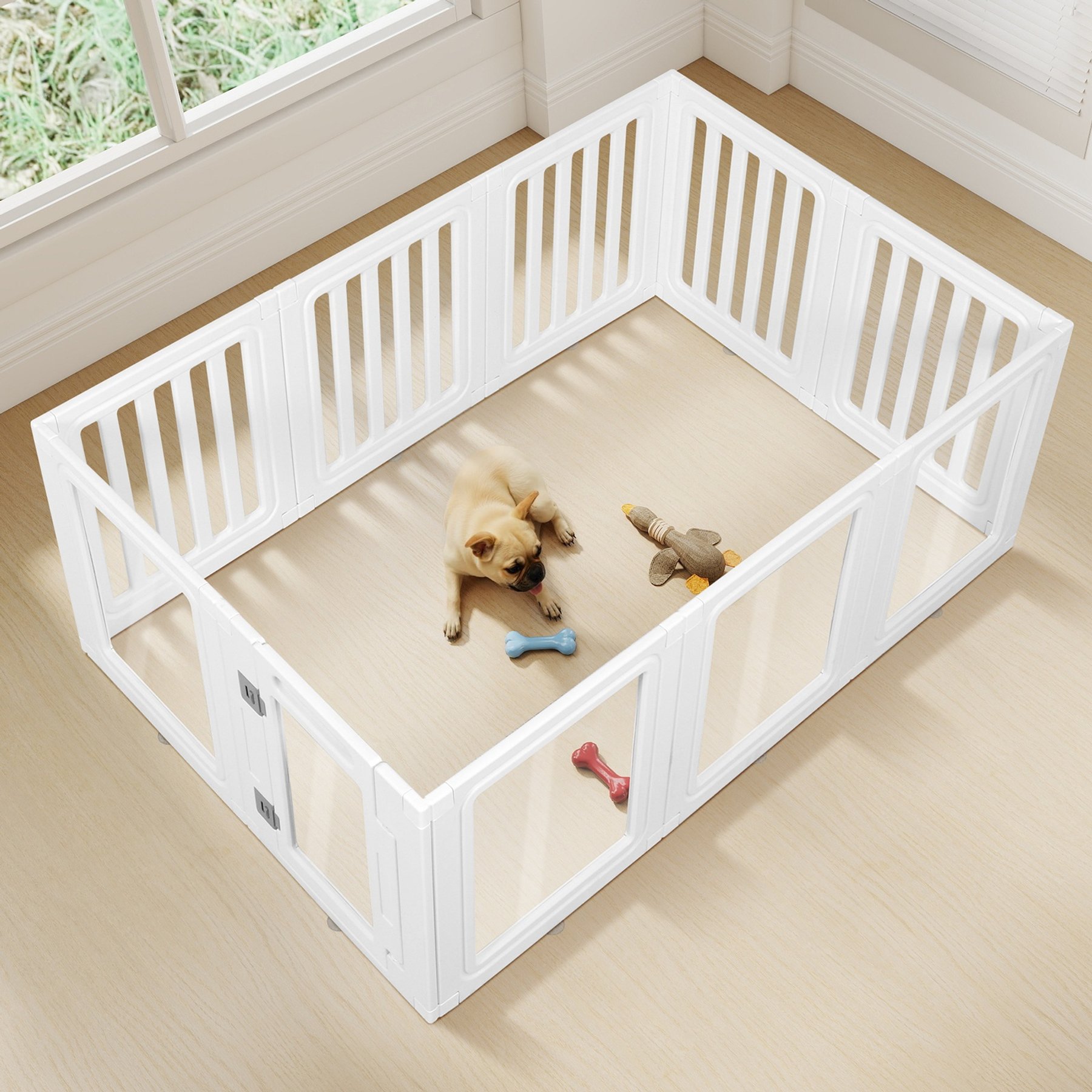 SMONTER Indoor Modular Portable Transparent Dog & Cat Playpen, White, 22.4-in, 10-panel