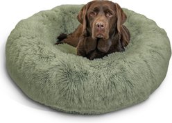 Best Friends by Sheri The Original Calming Shag Fur Donut Cuddler Cat & Dog Bed, Sage, Large slide 1 of 9