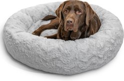 Best Friends by Sheri Calming Lux Fur Donut Cuddler Bolster Cat & Dog Bed, Gray, Large