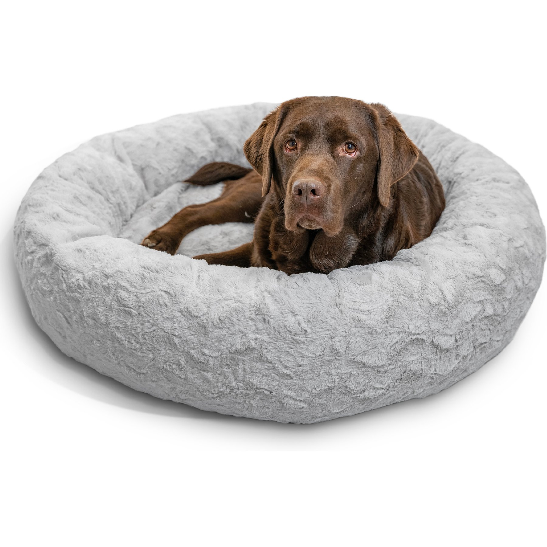 Best Friends by Sheri Calming Lux Fur Donut Cuddler Bolster Cat & Dog Bed, Gray, Large